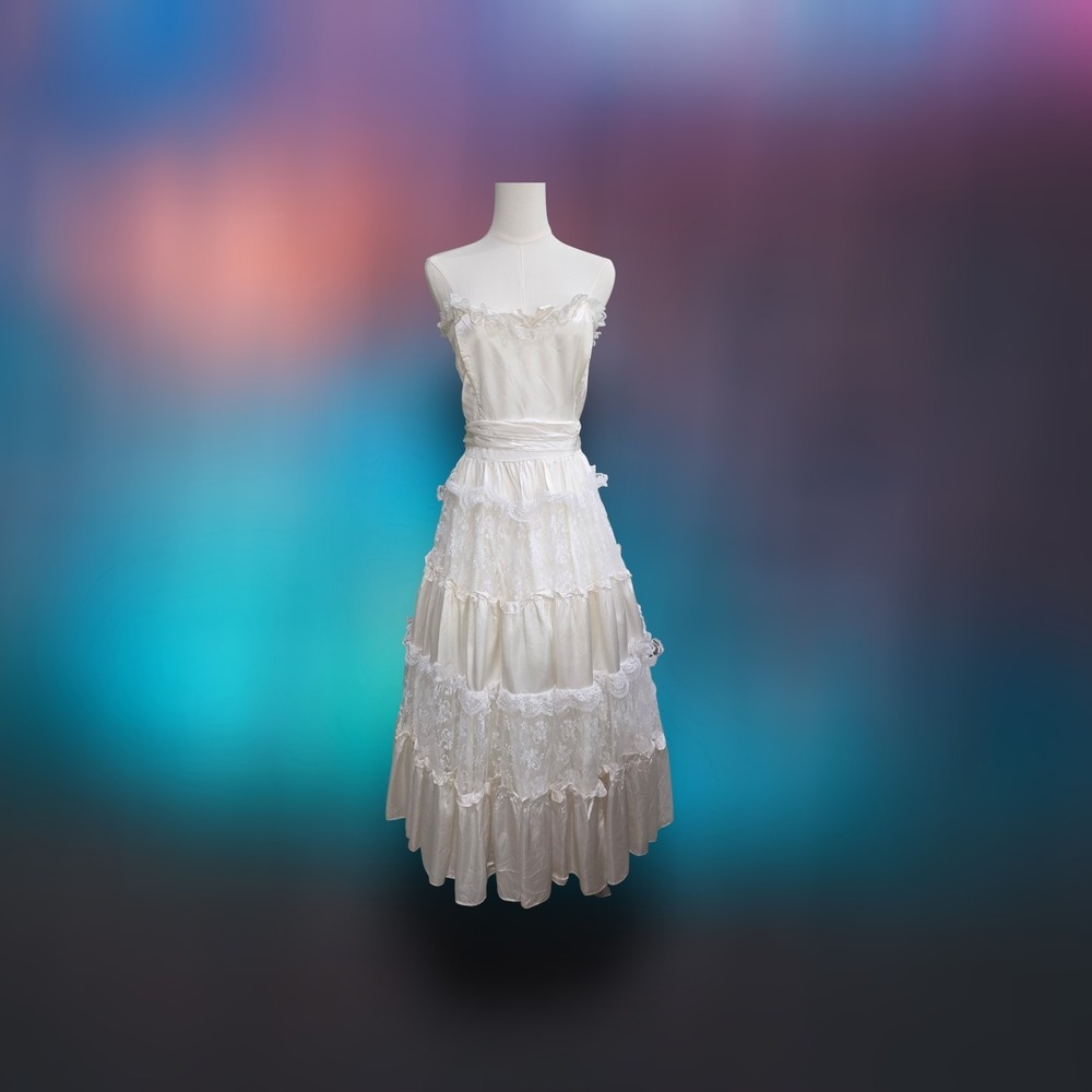 Vtg GUNNE SAX Dress BY JESSICA MCCLINTOCK Gown, Lace, Tiers, Romantic, PRAIRIE